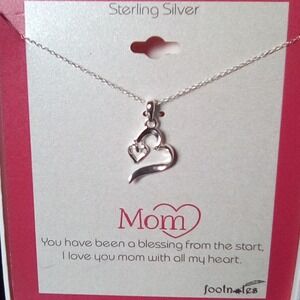 Sterling Silver Mom Heart Pendant Necklace‎ Footnotes Gift for Women